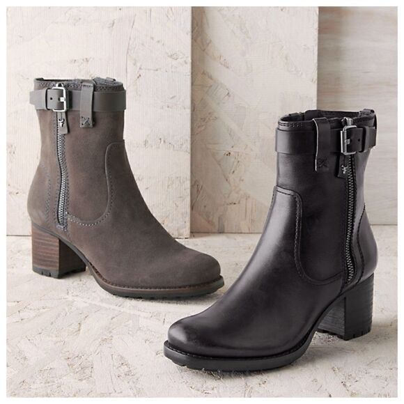 Trask Womens Madison Moto Gray Leather Block Heel Lug Sole Ankle Boots - Picture 4 of 7